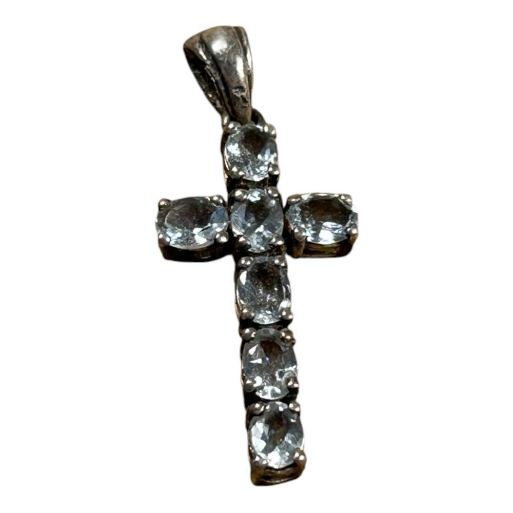 White Topaz Cross Pendant Sterling Silver 925 No Chain